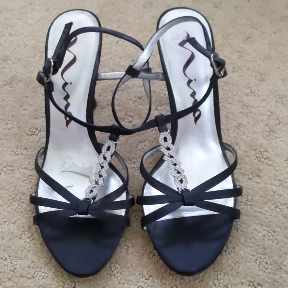 Nina Evening Sandals Black Rhinestone Detail